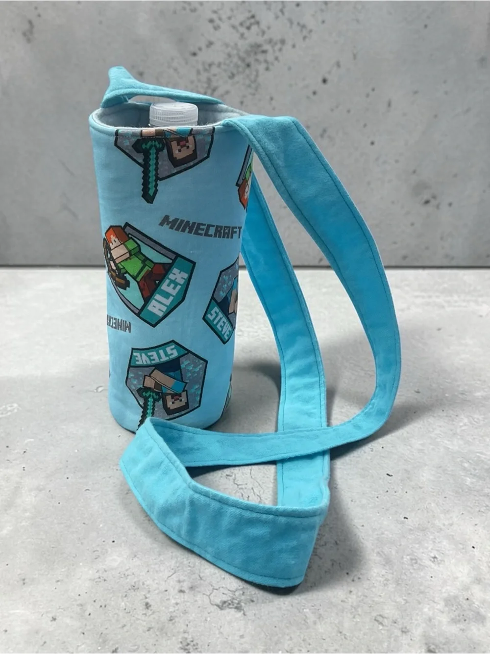 Minecraft Water Bottle Carrier with Soft Blue Strap